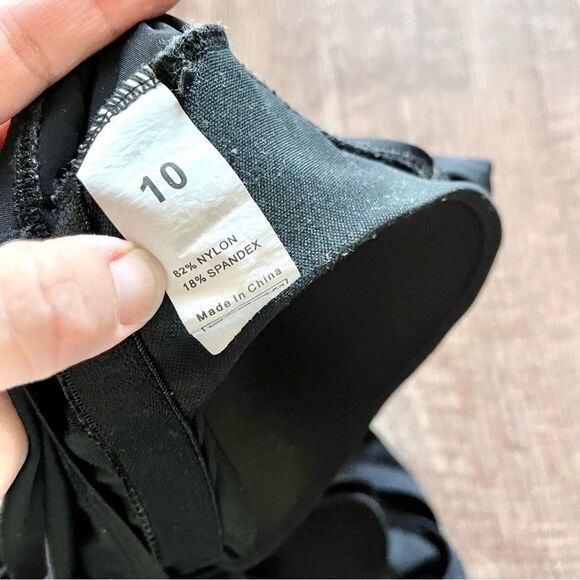 Black one piece swimsuit solid cutouts size 10 adjustable straps v neck - Picture 4 of 5